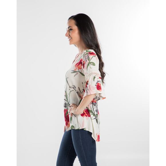 Ivory Multi Color Floral 3/4 Sleeve Top - Medium - Picture 8 of 12